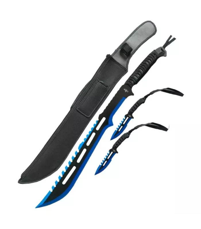 Conjunto de Machete cortacañas e 2 facas de arremesso ⚔️