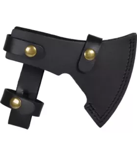 Zware staalbijl met leren schede (36 cm)