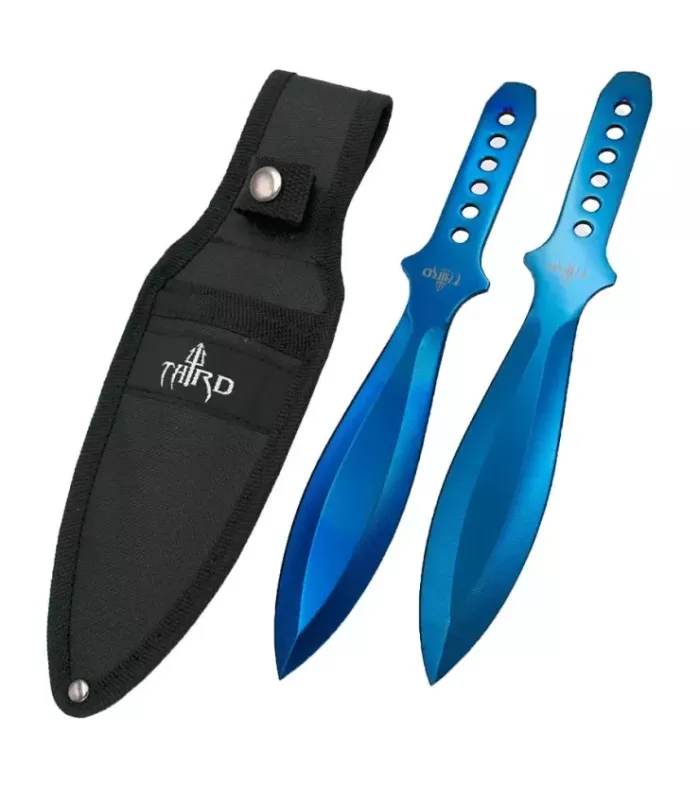 Eénzijdige werp messen, afwerking blauw ⚔️