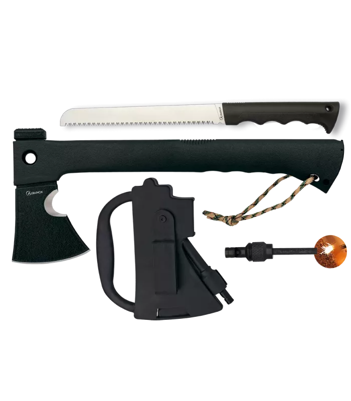 Hacha táctica marca Albainox, con pedernal y sierra ⚔️