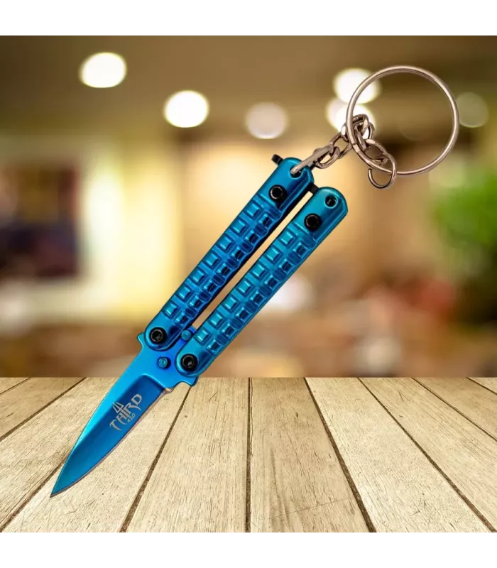 Canivete chaveiro tipo borboleta, azul titânio ⚔️