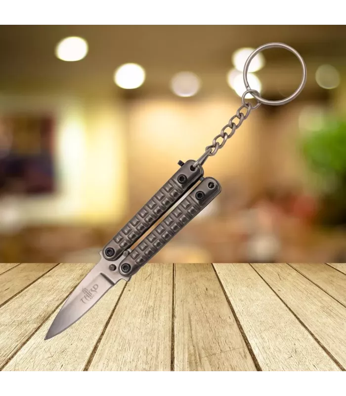 Canivete chaveiro tipo borboleta, preto brilhante ⚔️