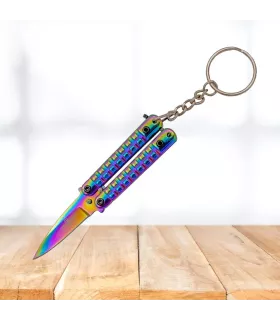 Couteau porte-clés papillon, rainbow brillant ⚔️