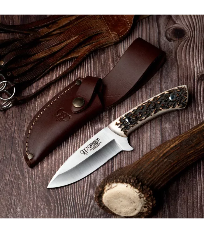 Cuchillo desollador asta ciervo, hoja 10,5 cms. ⚔️