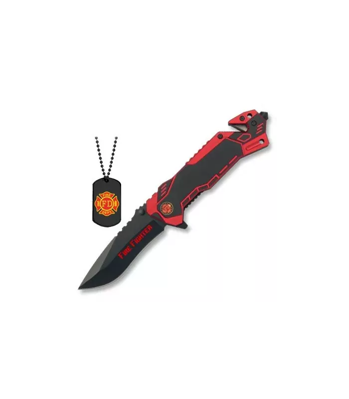 Canivete de resgate Fire Fighter com chapa de identificação ⚔️