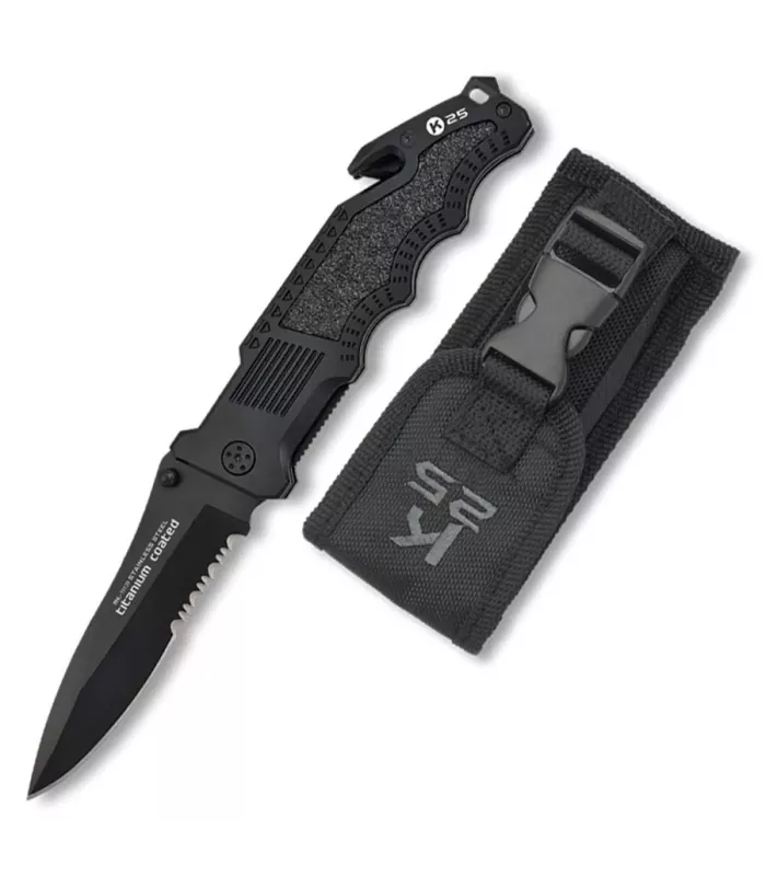 Navaja de rescate K25 negra, con funda ⚔️