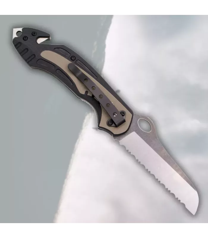 Navaja de rescarte marca Tramuntana Knives, con sierra (21,3 cm.) ⚔️