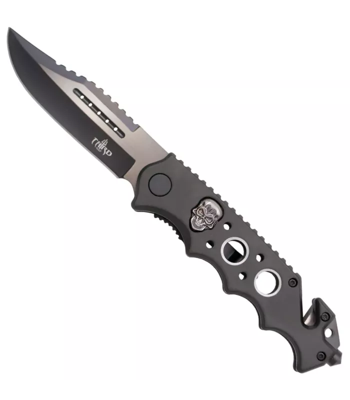 Canivete tático Third ennegrecido com caveiras (21,2 cm.) ⚔️