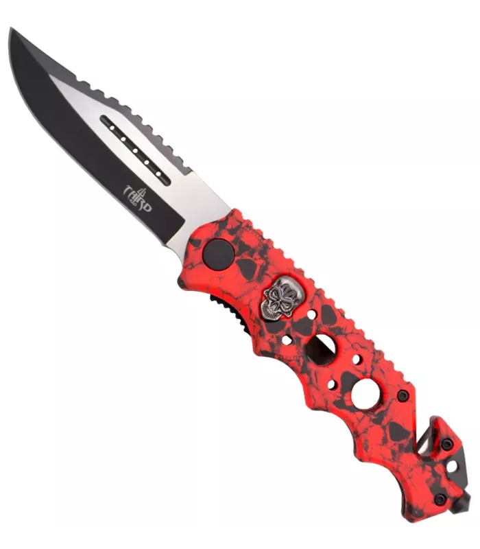 Third Design Skull Tactical Knife, red color (21.2 cm.) ⚔️