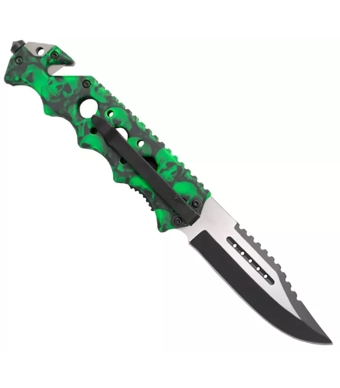 Third Design Skull Tactical Knife, green color (21.2 cm.) ⚔️