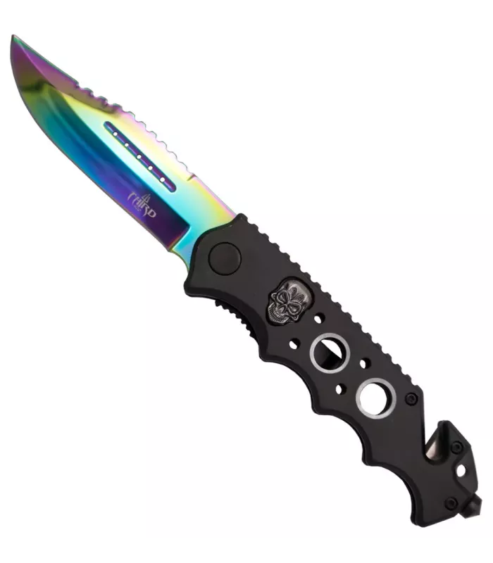 Canivete tático Third design caveira arco-íris (21,2 cm.) ⚔️