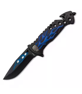 Couteau de sauvetage tête de mort en flammes bleues (20 cm.) ⚔️