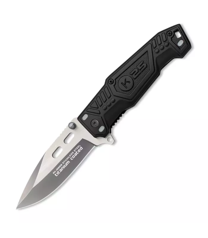 Coltello K25 soccorso nero bagno di titanio, manico in alluminio ⚔️