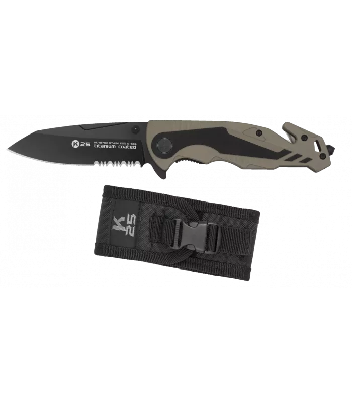 Canivete tático de resgate K25 coyote em preto ⚔️