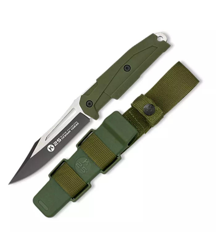 Tactisch mes K25 met groene rubberen handgreep ⚔️