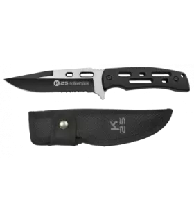 Taktisches Messer K25 schwarz, gemischte Klinge mit Säge ⚔️