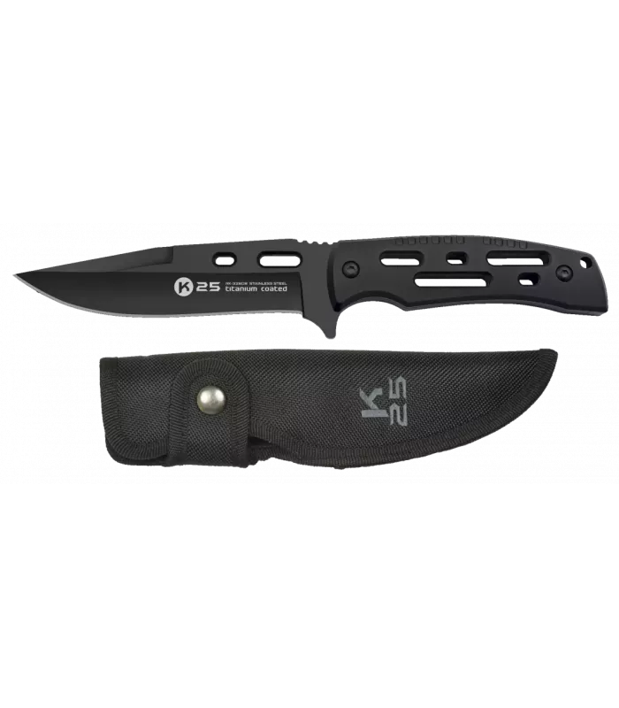 Couteau tactique K25 noir, lame sans sierra ⚔️