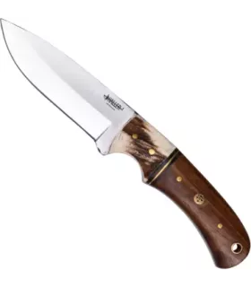 Avontuurlijk mes met leren schede (20,5 cm.) ⚔️