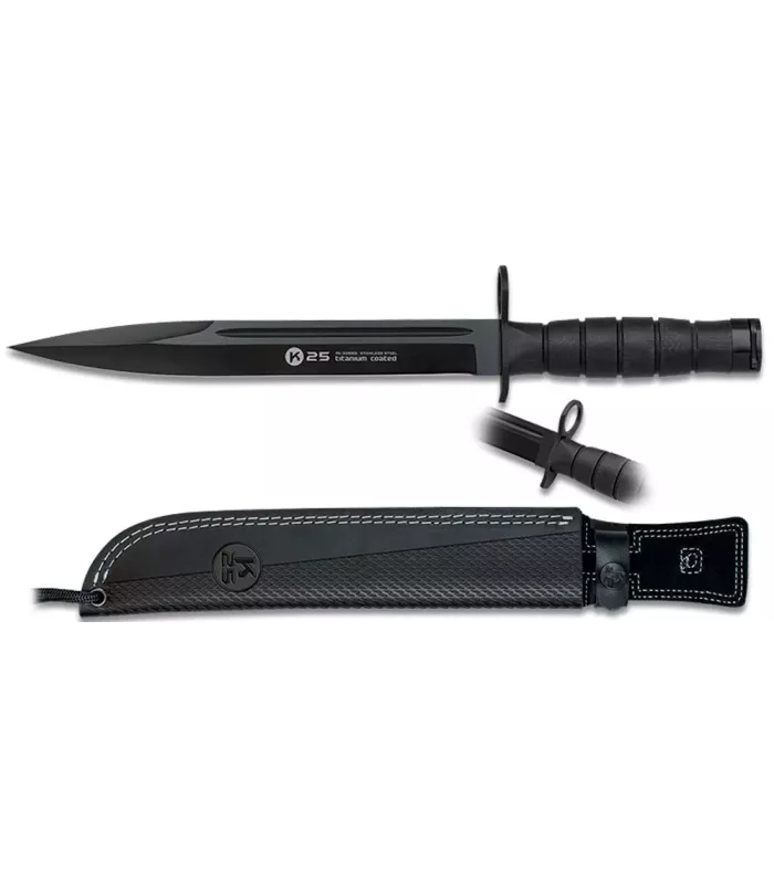 Messer Bajonett Marke K25, schwarze Klinge (39 cm). ⚔️