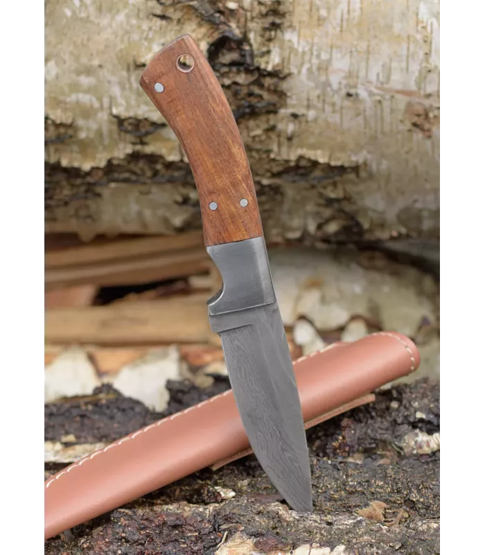 Outdoor-Messer Damastklinge mit Scheide (19,5 cm) ⚔️