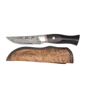 Damaskusstålkniv med etui (blad: 9 cm.) ⚔️