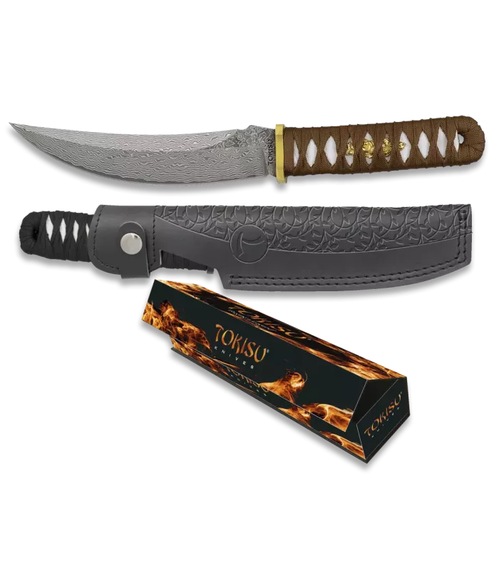 Damasco CNC-kniv, mærke Tokisu, brunt snorret håndtag ⚔️