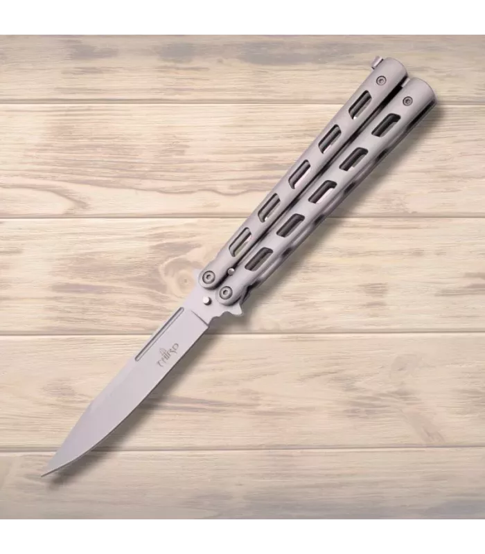 Canivete borboleta Third, lâmina de aço inoxidável satinado (12 cm). ⚔️