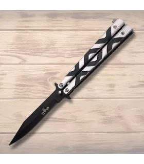 Schmetterlingsmesser schwarz-silber Dritt, Klinge 11,5 cm. ⚔️