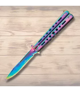 Vlindermesje rainbow titanium derde, lemmet 11,5 cm. ⚔️