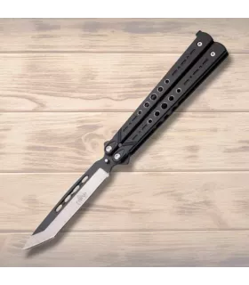 Navaja farfalla nera Terza, lama nero argento 11,5 cm. ⚔️