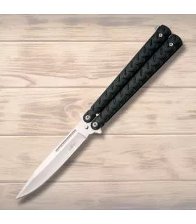 Schwarzes Butterfly-Messer Dritter, silbernes Blatt 11,5 cm. ⚔️