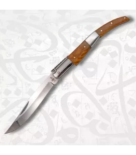 Couteau arabe à cliquet série Seda Ambre, manche en olivier ⚔️