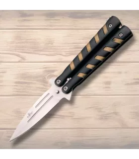 Schwarzes, goldfarbenes Fächer-Messer, Drittel, Klinge 8,5 cm. ⚔️