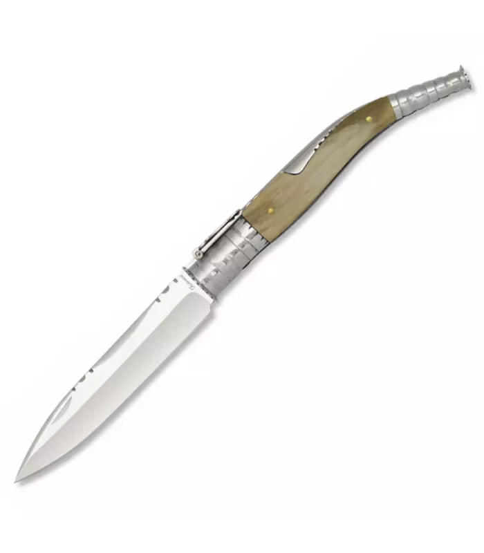 Coltello da tasca con apertura a manovella, impugnatura in corno di toro ⚔️