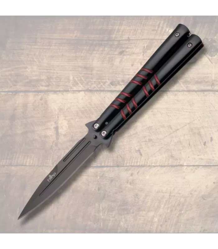 Canivete de leque preto-vermelho Terceiro, lâmina de 12 cm. ⚔️