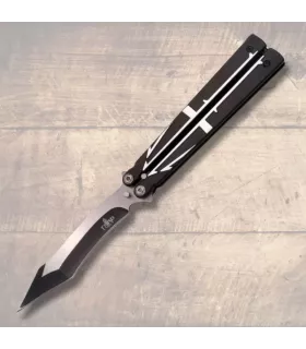 Coltello a farfalla nero-grigio Third, lama di 12,6 cm. ⚔️