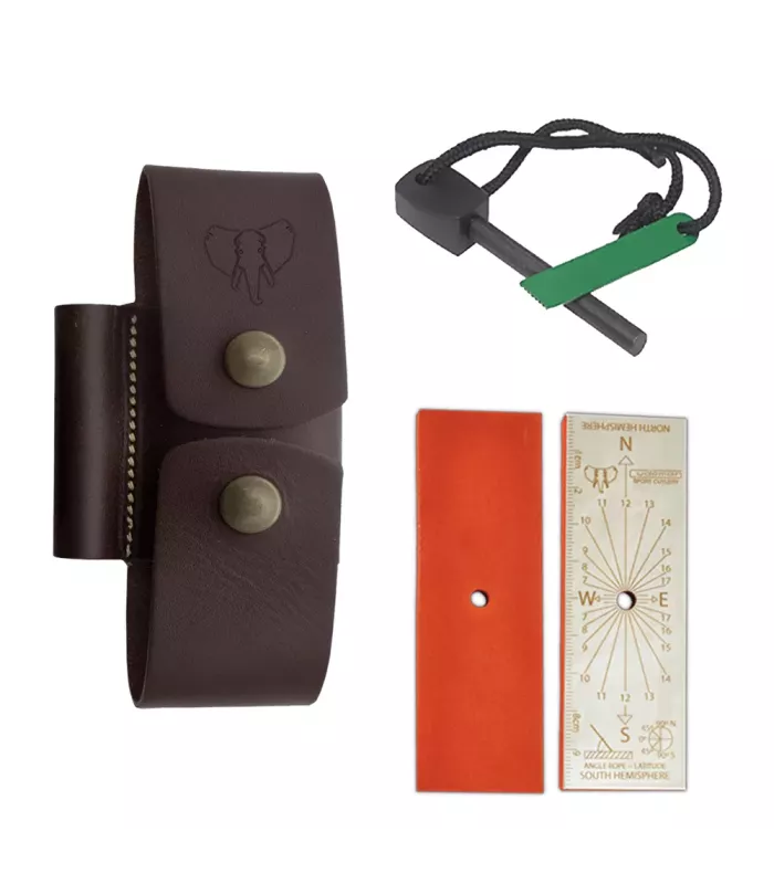 Kit pedernal y piedra de afilado con funda marrón ⚔️