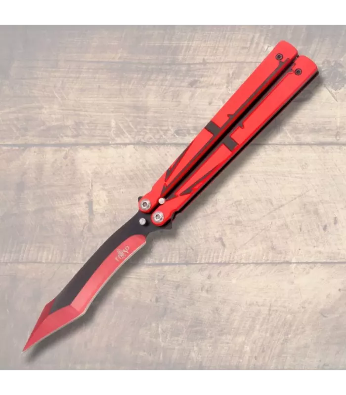 Canivete borboleta marca Third, lâmina preta-vermelha 12,6 cm. ⚔️