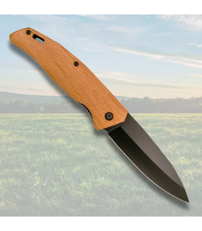 Navaja de campo Third, mango madera arce (hoja negra) ⚔️