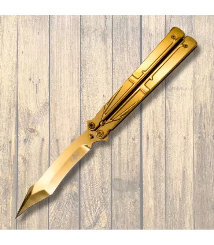 Canivete de leque Third dourado, lâmina de aço 420 12,6 cm. ⚔️