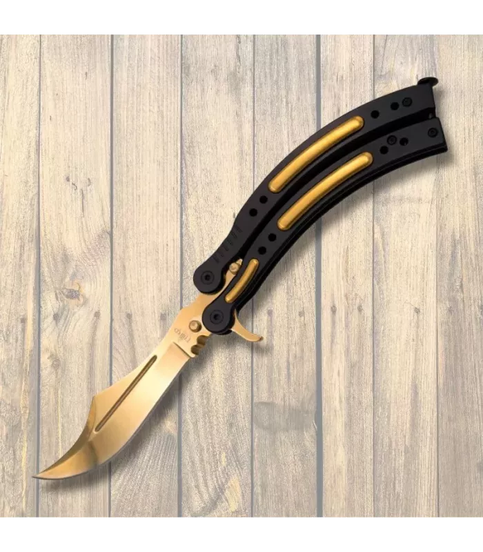Canivete de leque Third dourado-preto, lâmina de aço 420 13,6 cm. ⚔️