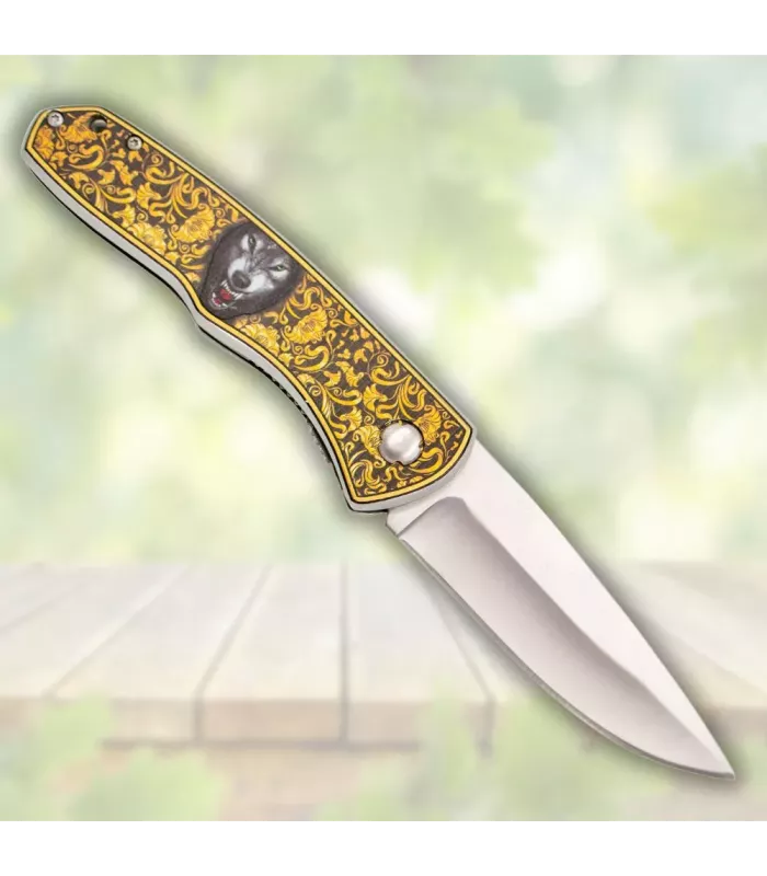 Canivete de campo Third decorado lobo (20,7 cm.) ⚔️