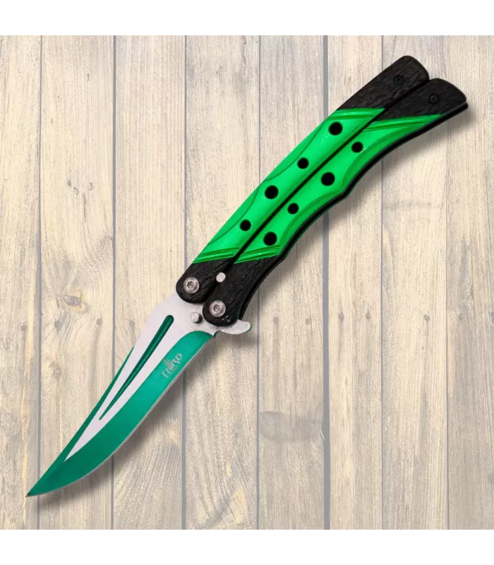 Navaja leque Terceiro acabamento acetinado e corte verde (23 cm.) ⚔️