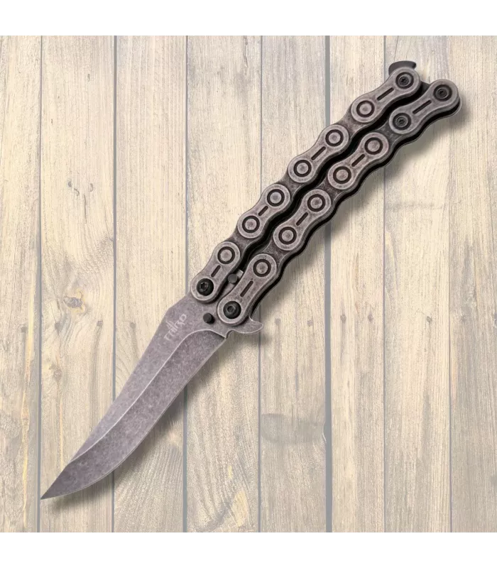 Navaja abanico Third acabado piedra, mango cadena (23,1 cm.) ⚔️