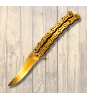 Navaja ventaglio Third finitura dorata, manico catena (23,1 cm.) ⚔️