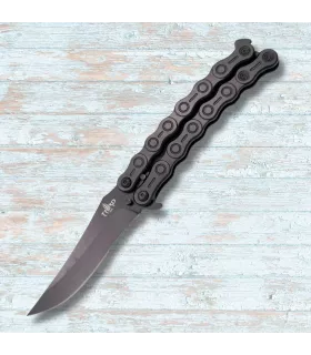 Navaja ventaglio Third finitura nera, manico catena (23,1 cm.) ⚔️