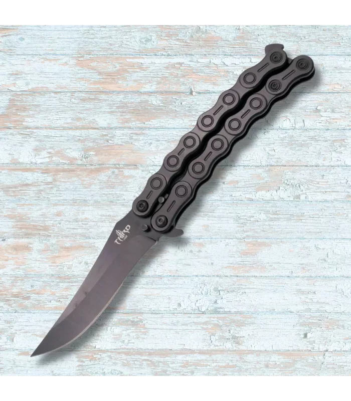 Navaja abanico Third acabado negro, mango cadena (23,1 cm.) ⚔️