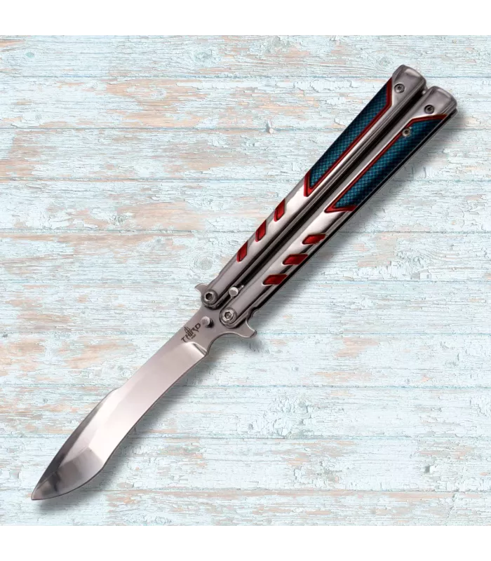 Butterfly-kniv Tredje blad poleret blank finish (23,2 cm.) ⚔️