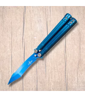 Navaja mariposa Third, lama bagno titanio blu (16,1 cm). ⚔️