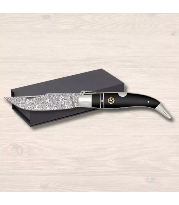 Navaja de carraca marca Albainox modelo Teja, hoja damasco ⚔️